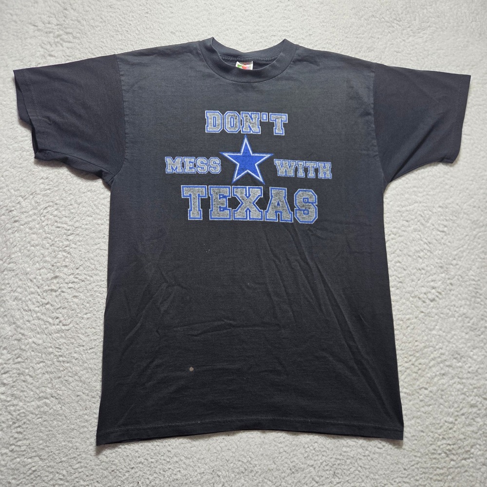 Vintage 90s Fruit of the Loom T-Shirt Mens L Black Texas Dallas Cowboys Graphic